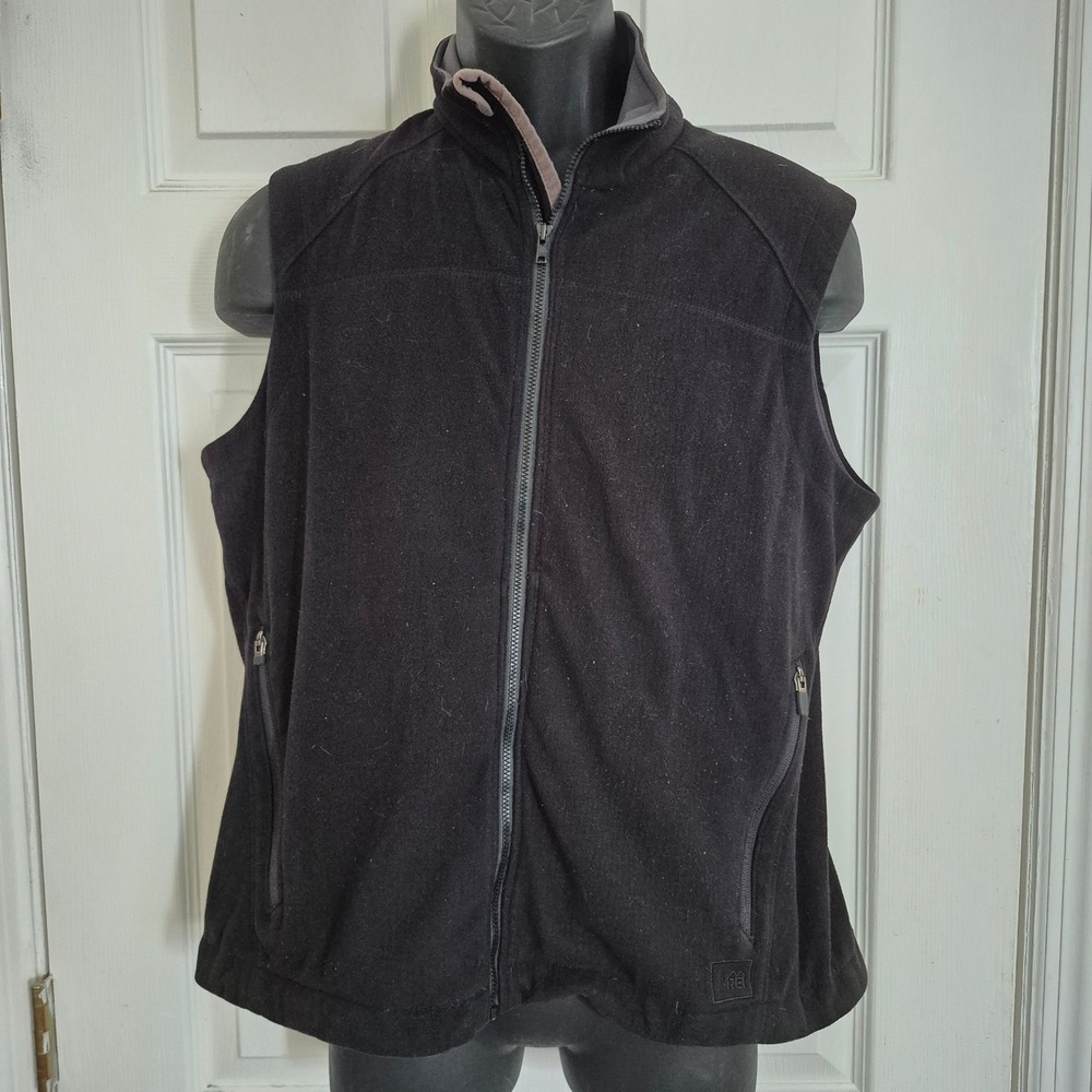 REI Womens XL Black Fleece Vest Full Zip Waffle Knit Lining Outdoor Hiking Layer